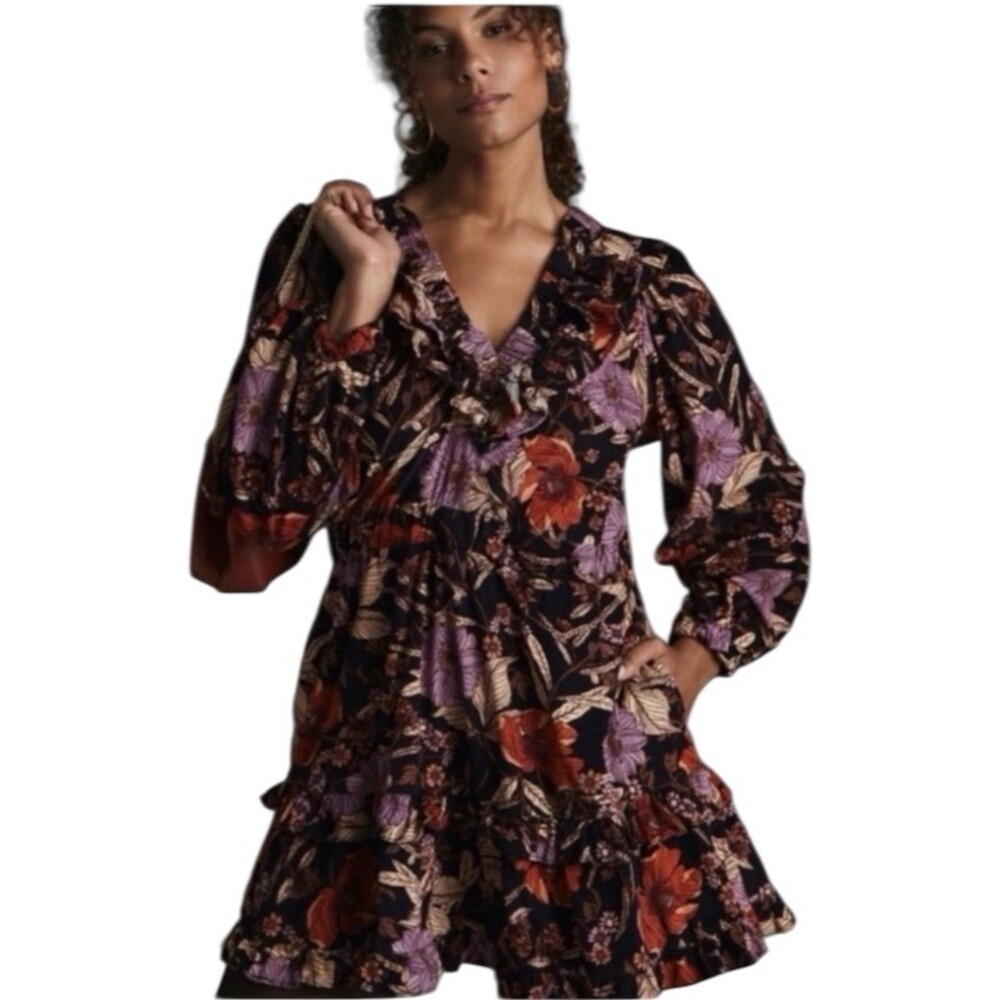 ANTHROPOLOGIE Pilcro Floral Long Sleeve Corduroy Dress,